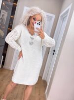 (Копія)Жіноча в’язана сукня з ажурними рукавами смарагд 00401 00402