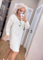 (Копія)Жіноча в’язана сукня з ажурними рукавами смарагд 00401 00402