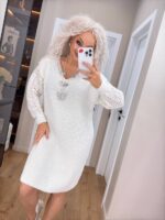 (Копія)Жіноча в’язана сукня з ажурними рукавами смарагд 00401 00402