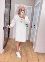 (Копія)Жіноча в’язана сукня з ажурними рукавами смарагд 00401 00402