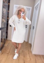 (Копія)Жіноча в’язана сукня з ажурними рукавами смарагд 00401 00402