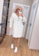 (Копія)Жіноча в’язана сукня з ажурними рукавами смарагд 00401 00402