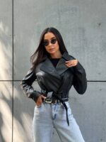 Куртка-косуха жіноча з екошкіри чорна 00298