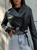 Куртка-косуха жіноча з екошкіри чорна 00298