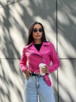 Куртка-косуха жіноча з екошкіри малинова 00297