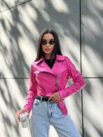 Куртка-косуха жіноча з екошкіри малинова 00297
