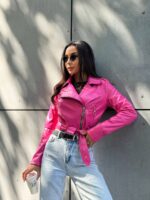 Куртка-косуха жіноча з екошкіри малинова 00297