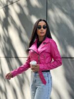 Куртка-косуха жіноча з екошкіри малинова 00297