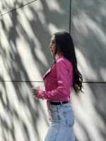 Куртка-косуха жіноча з екошкіри малинова 00297