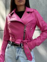 Куртка-косуха жіноча з екошкіри малинова 00297