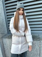 Пуховик жіночий бежевий довгий 100см 00405
