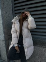 Пуховик жіночий бежевий довгий 100см 00405