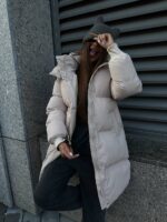 Пуховик жіночий бежевий довгий 100см 00405