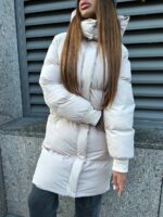 Пуховик жіночий бежевий довгий 100см 00405