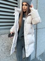 Пуховик жіночий бежевий довгий 100см 00405