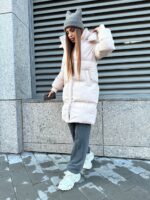 Пуховик жіночий бежевий довгий 100см 00405