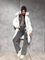 Пуховик жіночий білий довгий 100см 00410