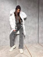 Пуховик жіночий білий довгий 100см 00410