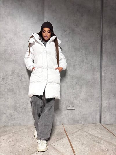 Пуховик жіночий білий довгий 100см 00410