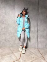 Пуховик жіночий блакитний довгий 100см 00409