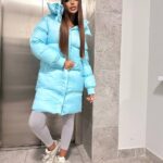 Пуховик жіночий блакитний довгий 100см 00409