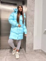 Пуховик жіночий блакитний довгий 100см 00409