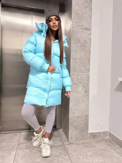 Пуховик жіночий блакитний довгий 100см 00409