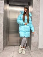 Пуховик жіночий блакитний довгий 100см 00409