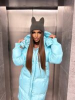 Пуховик жіночий блакитний довгий 100см 00409