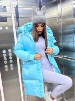 Пуховик жіночий блакитний довгий 100см 00409