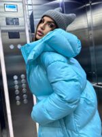 Пуховик жіночий блакитний довгий 100см 00409