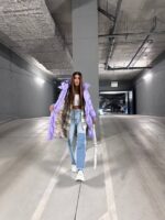 Пуховик жіночий бузковий довгий 100см 00406