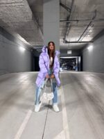 Пуховик жіночий бузковий довгий 100см 00406