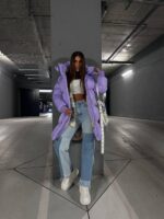 Пуховик жіночий бузковий довгий 100см 00406