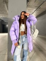 Пуховик жіночий бузковий довгий 100см 00406