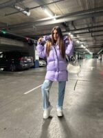 Пуховик жіночий бузковий довгий 100см 00406