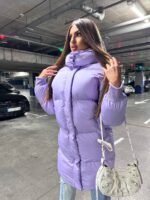 Пуховик жіночий бузковий довгий 100см 00406