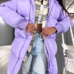 Пуховик жіночий бузковий довгий 100см 00406