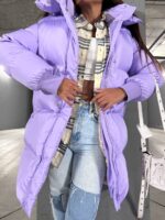 Пуховик жіночий бузковий довгий 100см 00406