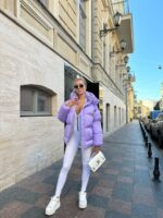 Пуховик жіночий бузковий короткий з капюшоном 00305