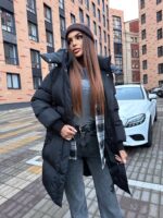 Пуховик жіночий чорний довгий 100см 00404