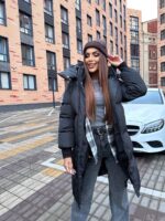 Пуховик жіночий чорний довгий 100см 00404