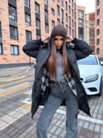 Пуховик жіночий чорний довгий 100см 00404