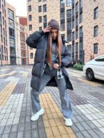 Пуховик жіночий чорний довгий 100см 00404