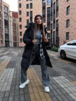 Пуховик жіночий чорний довгий 100см 00404