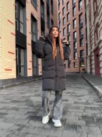 Пуховик жіночий чорний довгий 100см 00404