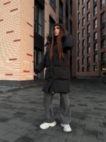 Пуховик жіночий чорний довгий 100см 00404