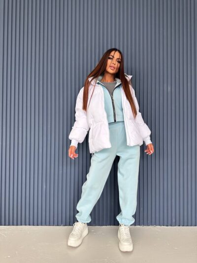 Пуховик жіночий довгий білого кольору 00322