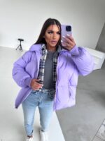 Пуховик жіночий довгий бузкового кольору 00321