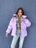 Пуховик жіночий довгий бузкового кольору 00321